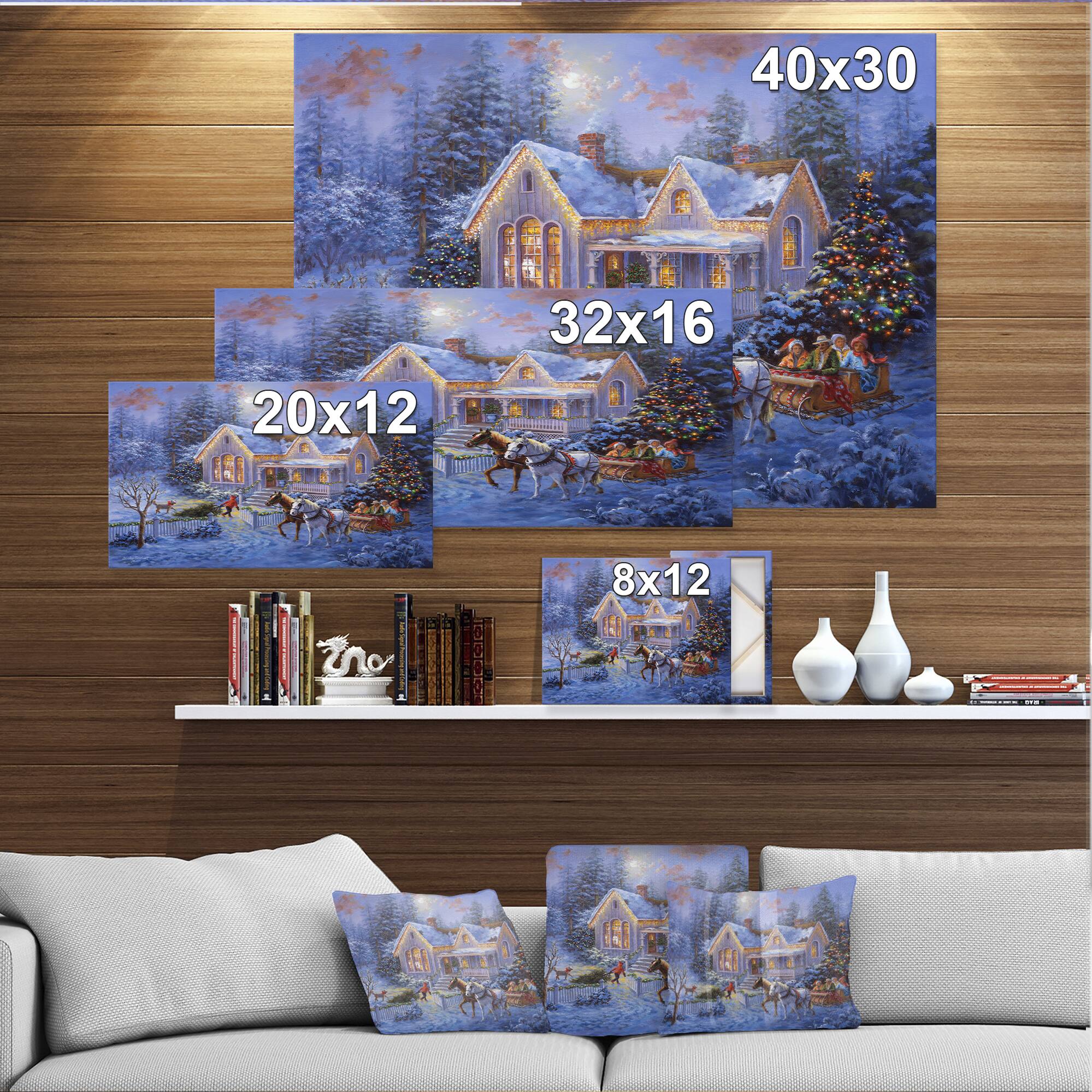 Designart Christmas Eve Family Coming Home in Sleigh Canvas Wall Art